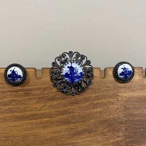 Delft Porcelain Brooch and Cuff Links